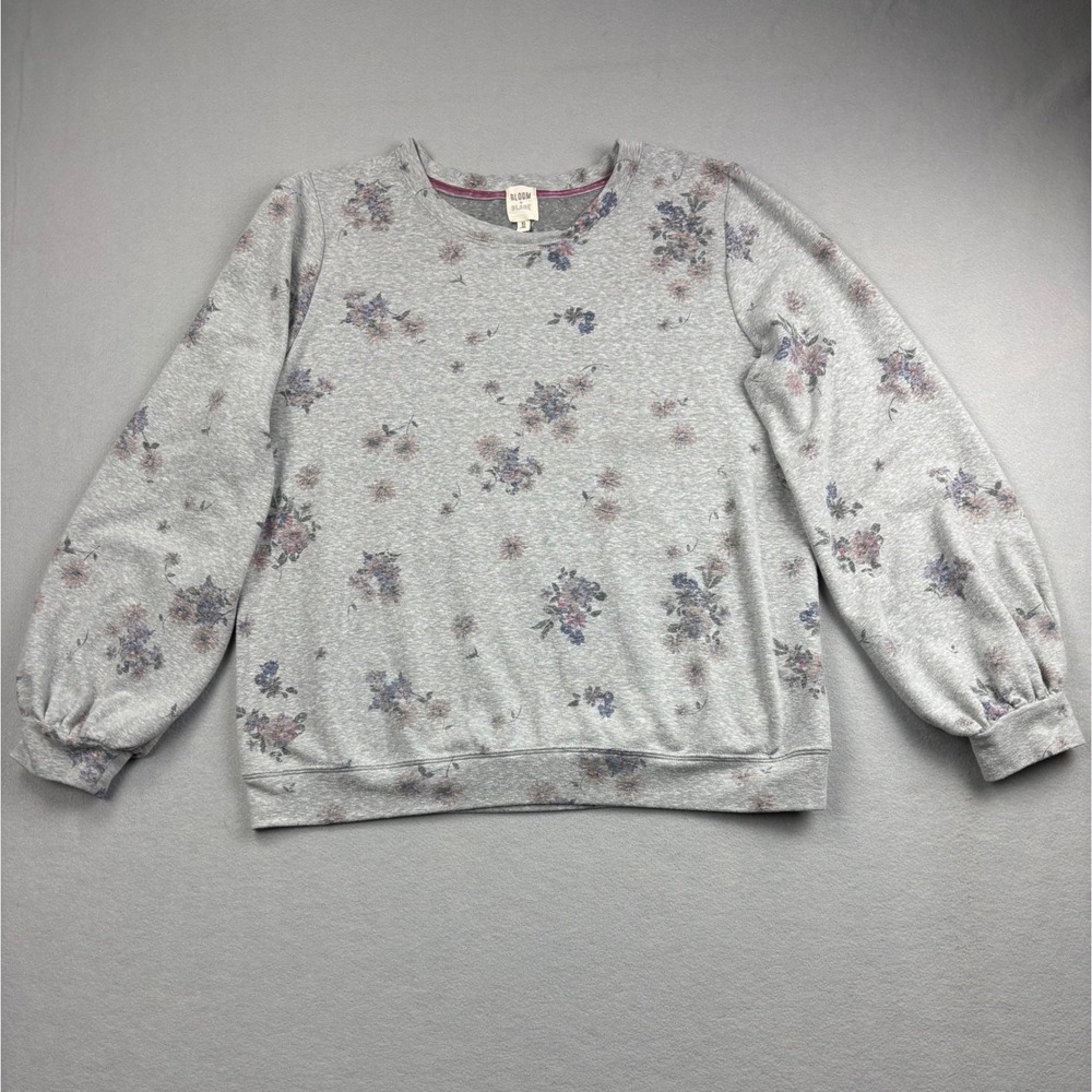 Bloom + Blare Heather Grey Floral Crewneck Sweatshirt Size XL Cottagecore